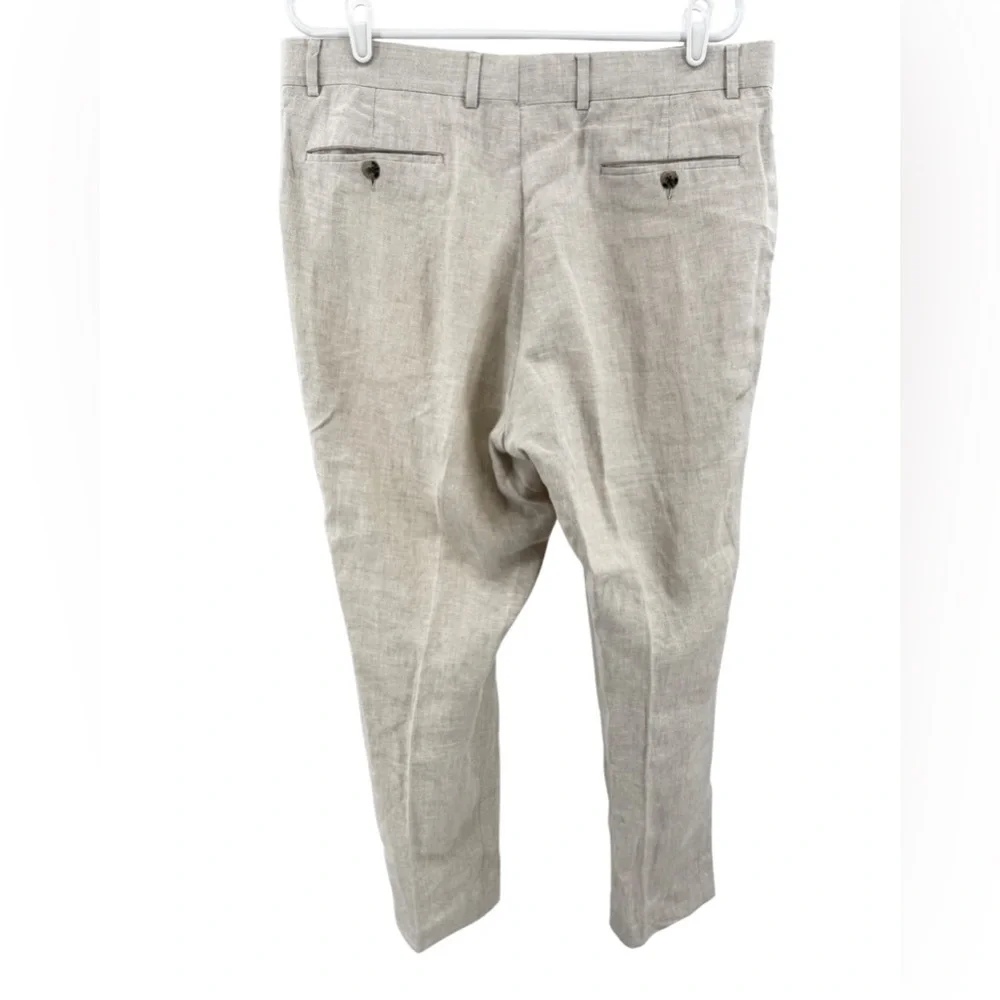 Ballin Relax Men's Cream 100% Linen Dress Pants 38 neutral office summer casual